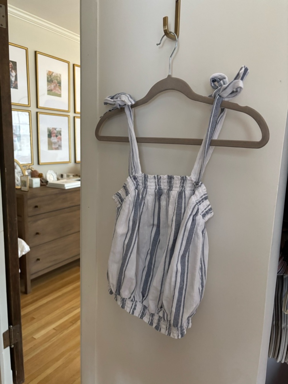 Universal Thread White and Blue Striped Tie-Shoulder Tank Top
